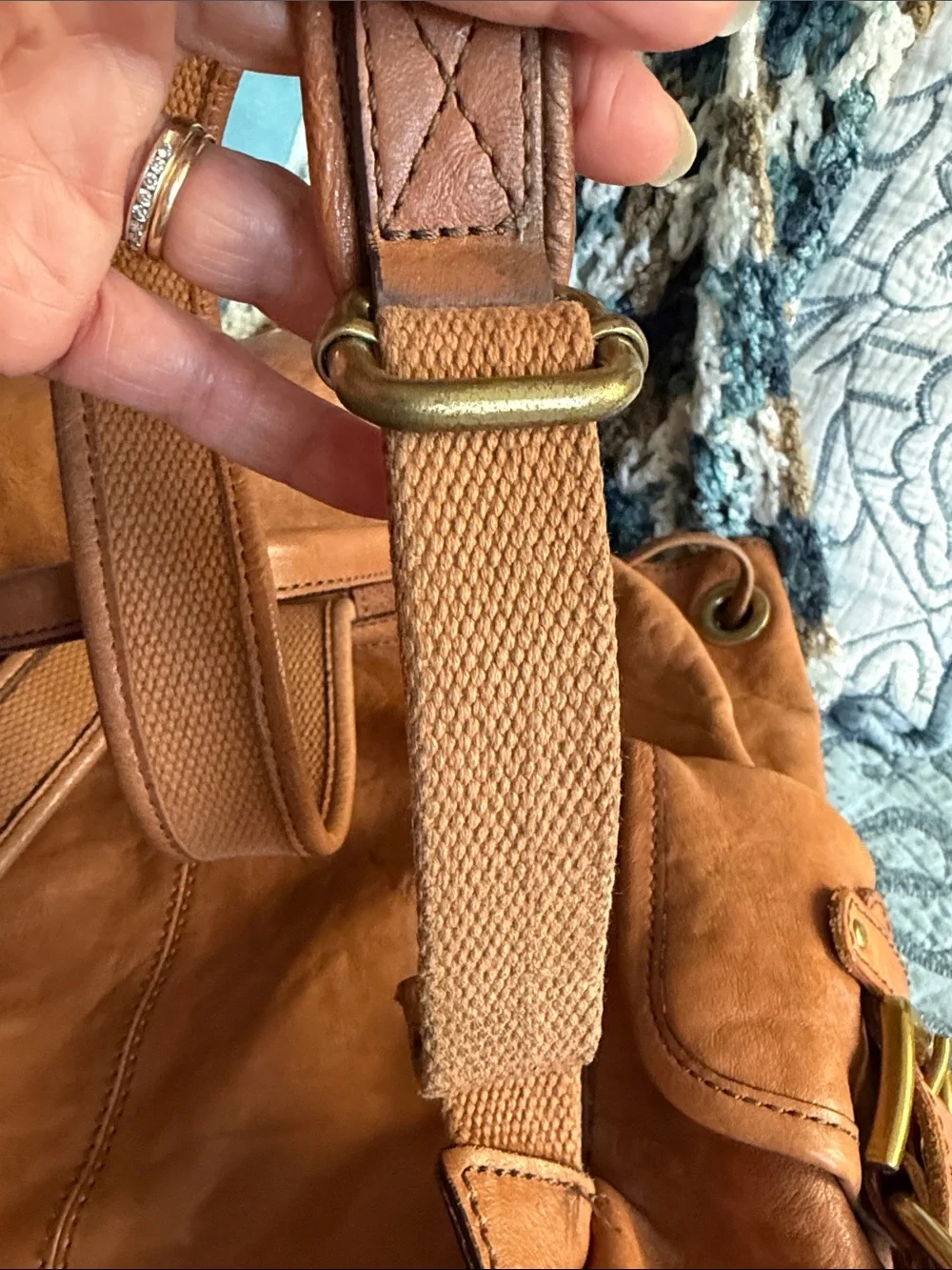 PREOWNED Vintage Fossil Classic Tan Leather Backpack Medium Size